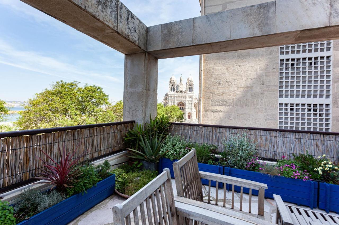 TERRASSE FADOLI - Grande terrasse avec vue mer et cathédrale Marsella Exterior foto